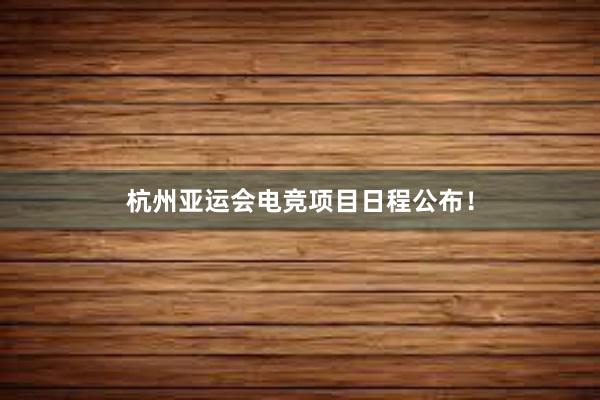 杭州亚运会电竞项目日程公布！